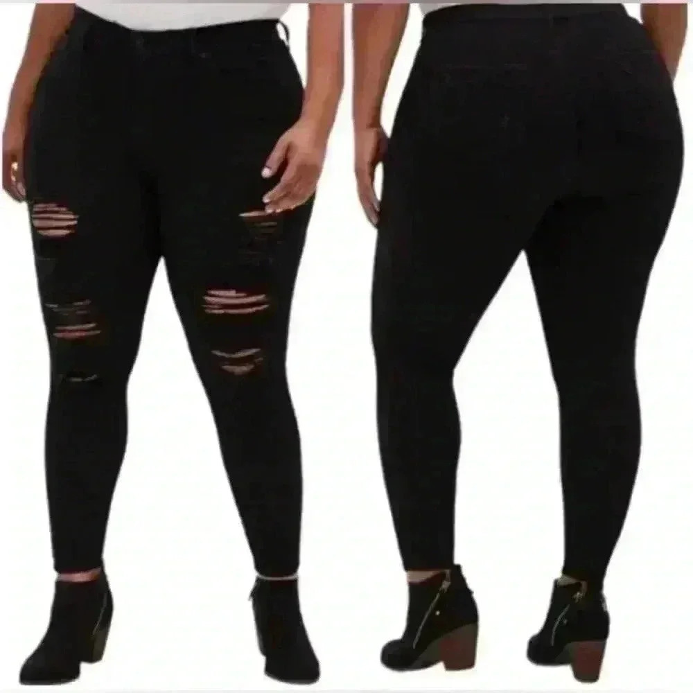Torrid Sky High Skinny Premium Stretch Distressed High-Rise Jean Black